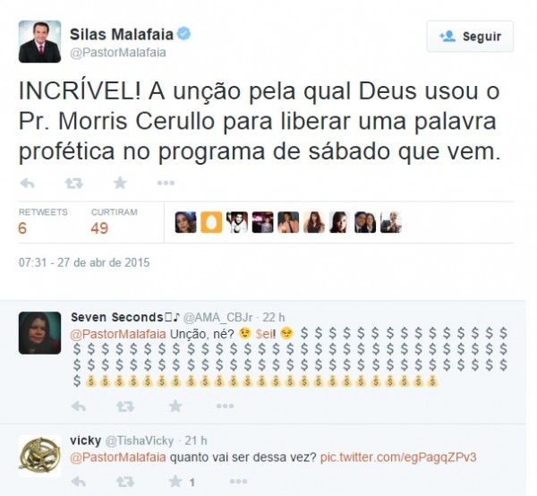 Críticas de internautas ao anúncio da parceria com Cerullo