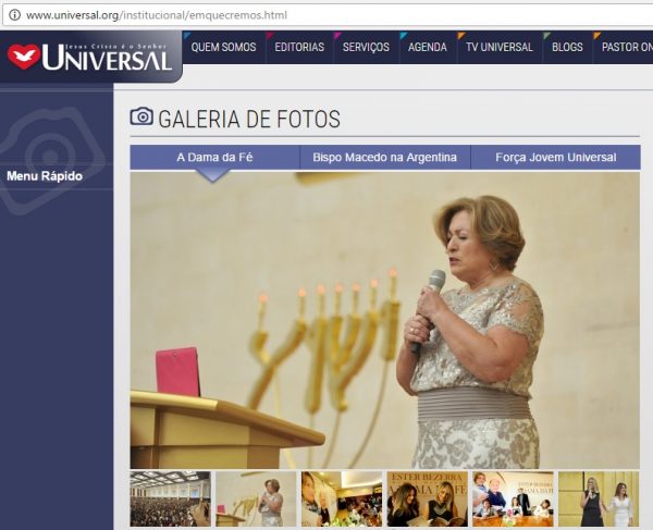 Site da Igreja Universal refere-se a Ester Bezerra como "A Dama da fé"; Alcunha também dá título a livro biográfico da esposa do bispo Macedo