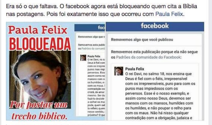 Facebook censura citação da Bíblia e bloqueia usuária evangélica, mas postagem viraliza