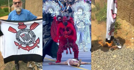 Pastor queima bandeira do Corinthians em protesto contra o desfile da Gaviões da Fiel