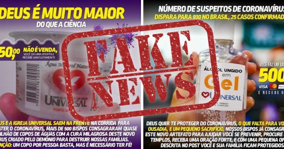 É falso que a Universal estaria vendendo álcool em gel ungido por R$ 500