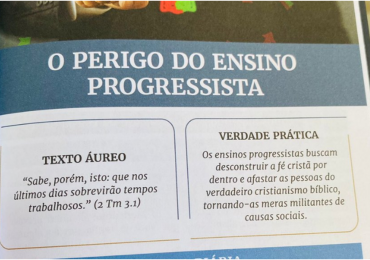 Lição bíblica sobre 'o perigo do ensino progressista' é atacada