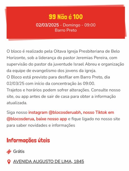 Oitava Presbiteriana de BH organiza bloco de carnaval e sofre críticas