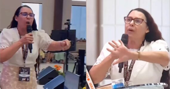 Pregadora tenta repetir línguas do profeta Miguel, se atrapalha e desabafa: ‘Cachorrada’